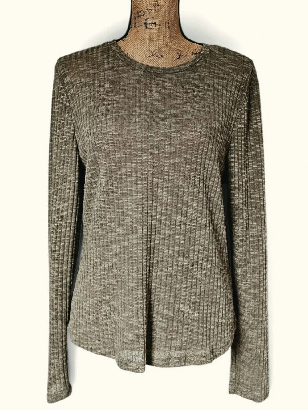 Free People Intimately Minimalist Olive Ribbed Long-Sleeve Crewneck Top, Size XL